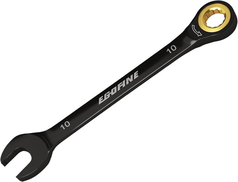Egofine 10mm Ratchet Wrench, 10mm Wrench Ratcheting Combination Wrenches Metric, Industrial Grade Gear Spanner with 12 Point Box End, 72-Teeth Ratchet Black Electrophoretic Coating,CR-V - Image 1